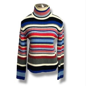 DCC Missy Sweaters Womens 90s Y2K Striped Size M Turtleneck Sweater Ribbed